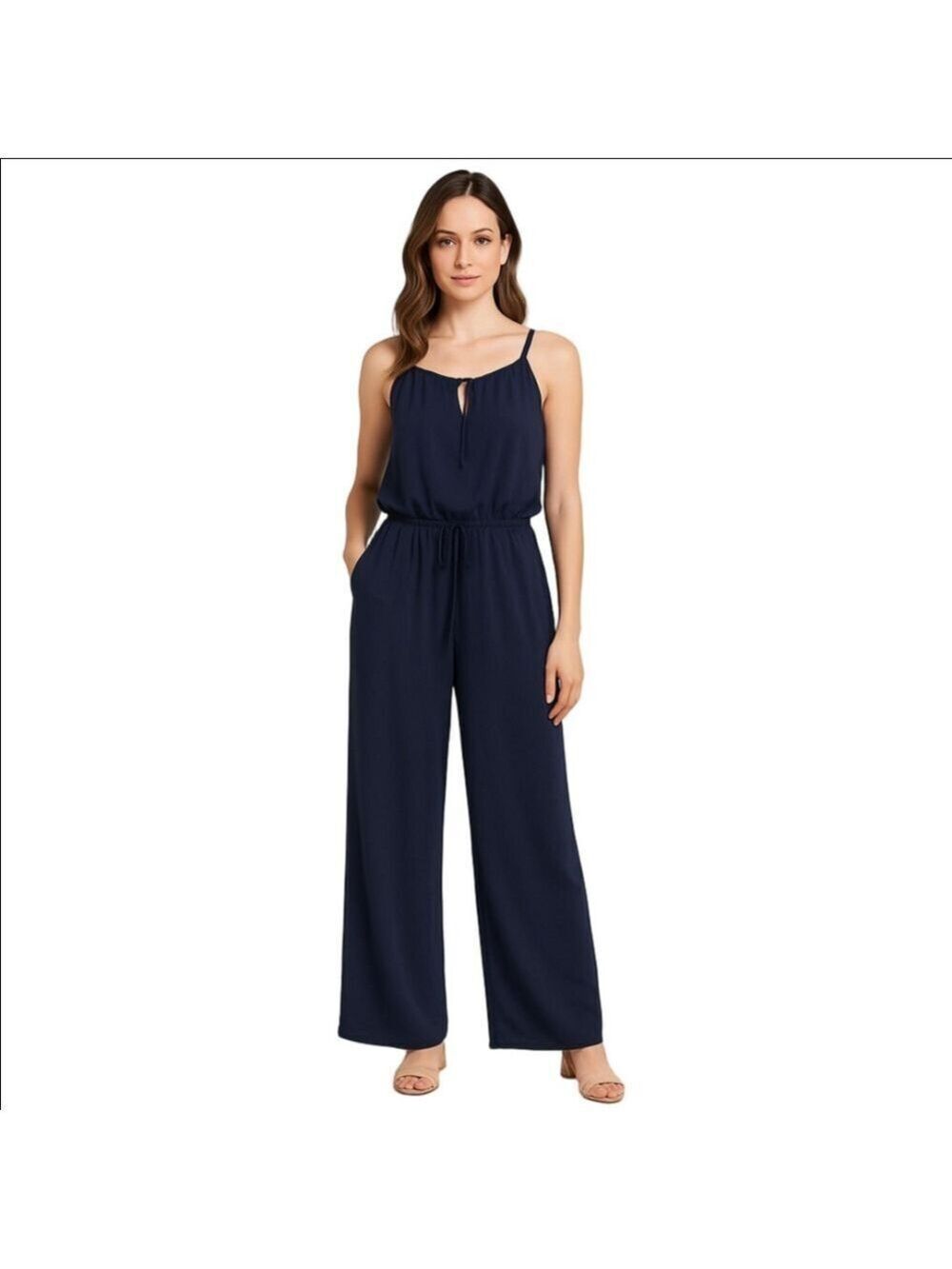 Gilli Navy Blue Sleeveless Maxi Jumpsuit with Drawstring